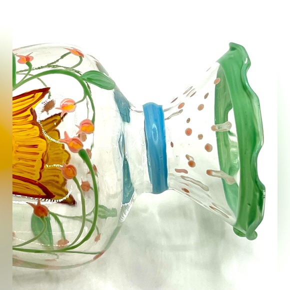 VTG Tracy Porter Hand Painted Glass Flower Vase Ruffled Rim Yellow Tulip 6.5 in - Picture 9 of 10